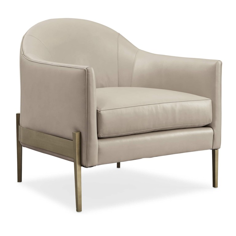 Classic meets charismatic in this modern barrel chair. Expertly upholstered in a supple taupe leather