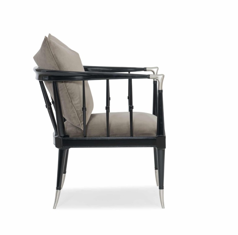 *AVAILABLE IN CARACOLE COUTURE CUSTOM UPHOLSTERY PROGRAM* We love this striking statement piece whose chic design offers a fresh take on the classic Windsor-style chair. Its rich Tuxedo Black finish brings its shape to life while a plush