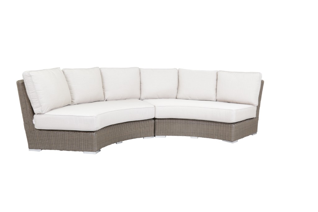 Coronado Curved Loveseat with cushions in Canvas Flax with self welt