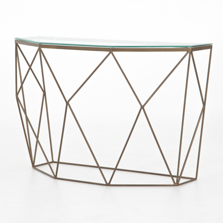 Geometric Console Table-Antique Brass